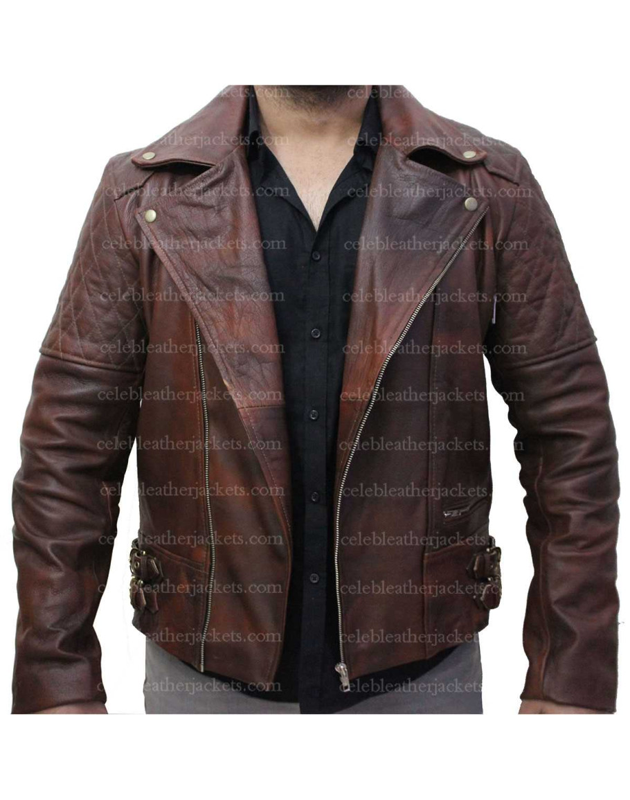Mens Biker Classic Diamond Motorcycle Brown Distressed Vintage Leather Jacket eB